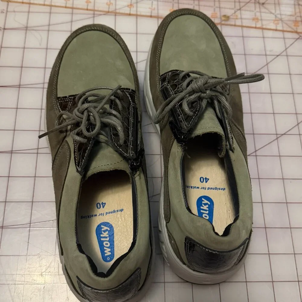 WOLKY Bounce Castor Grey + Green Leather WaLKiNg shoes EU 40 - NEW W/O TAGS - Picture 4 of 12